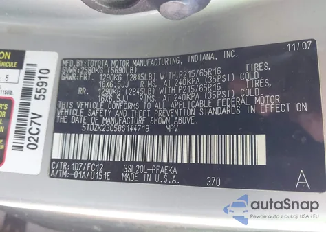 2008 Toyota Sienna Le from USA, damaged, VIN 5TDZK23C58S144719